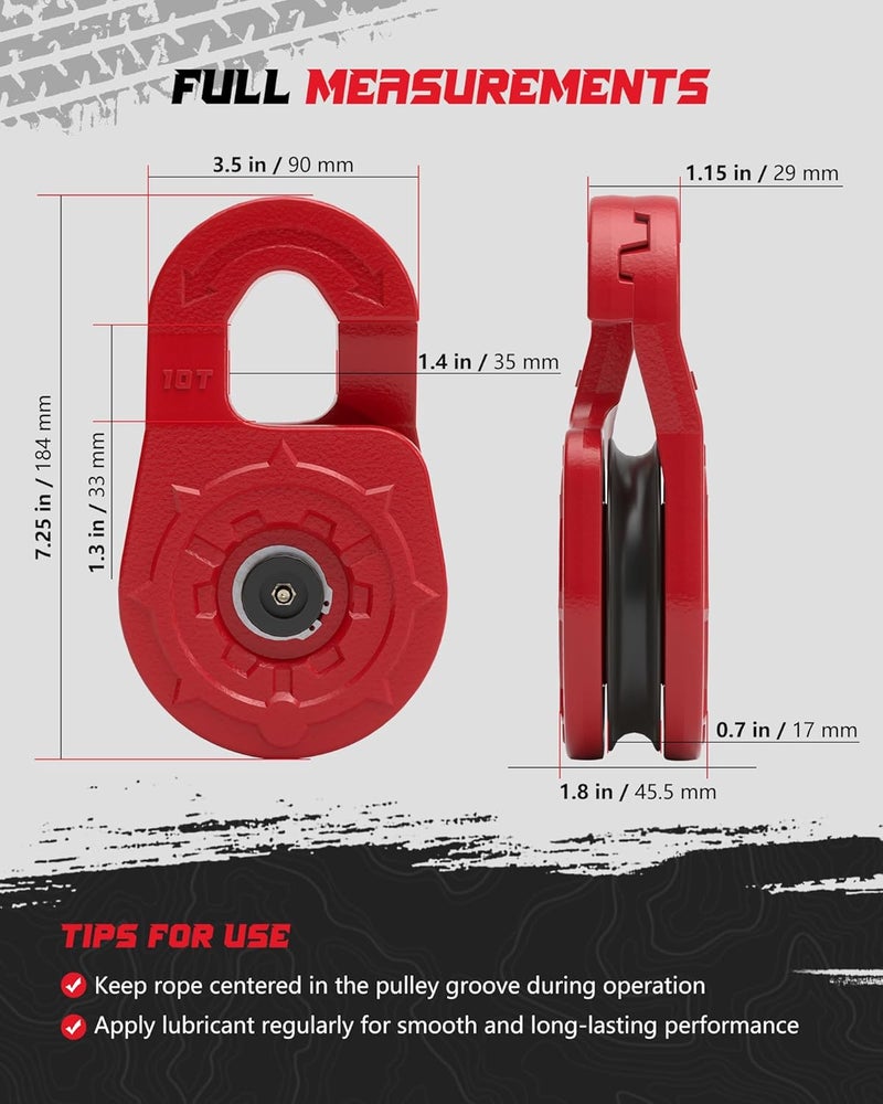 AMBULL Towing Winch Snatch Block Hook, Separate Pulley Block, Tow Winch Hook, Multiple-Purpose G80 Heavy Duty Forged Winch Hook Snatch Block Pulley, 22Tons(46,051lbs) MBS, for Synthetic Rope, Red - Image 5